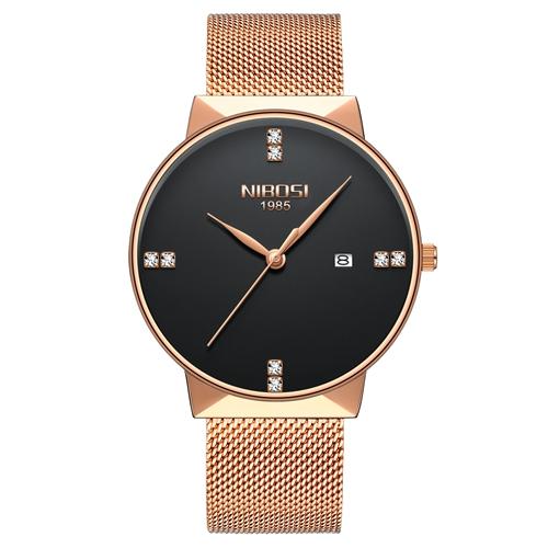 Luxury NIBOSI Fashion Men's Watch with stainless steel band and round analog dial.