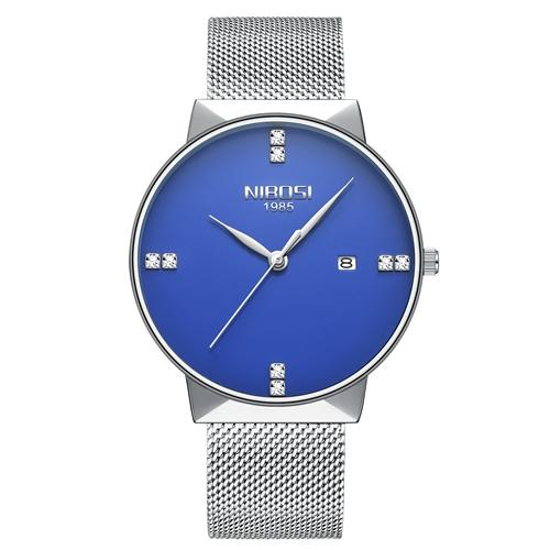 Luxury NIBOSI Fashion Men's Watch with stainless steel band and round analog dial.