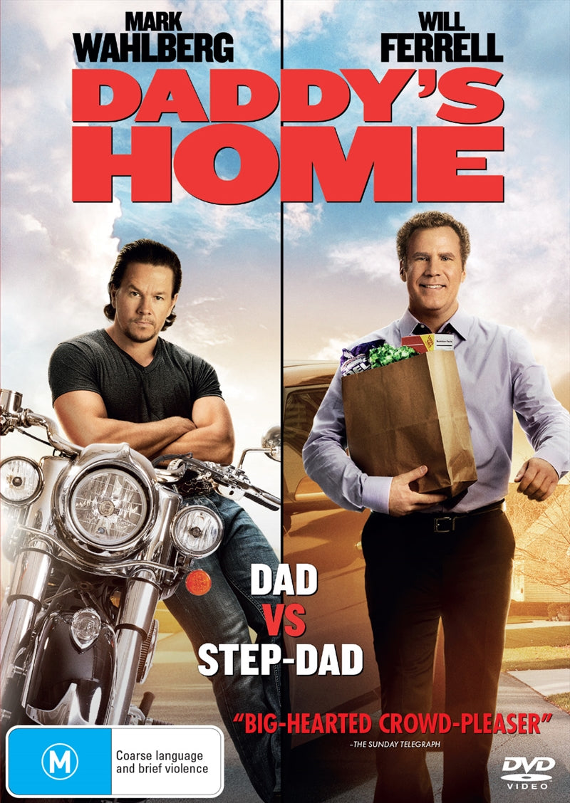 Daddy's Home DVD cover featuring Will Ferrell and Mark Wahlberg in a comedic family scene.