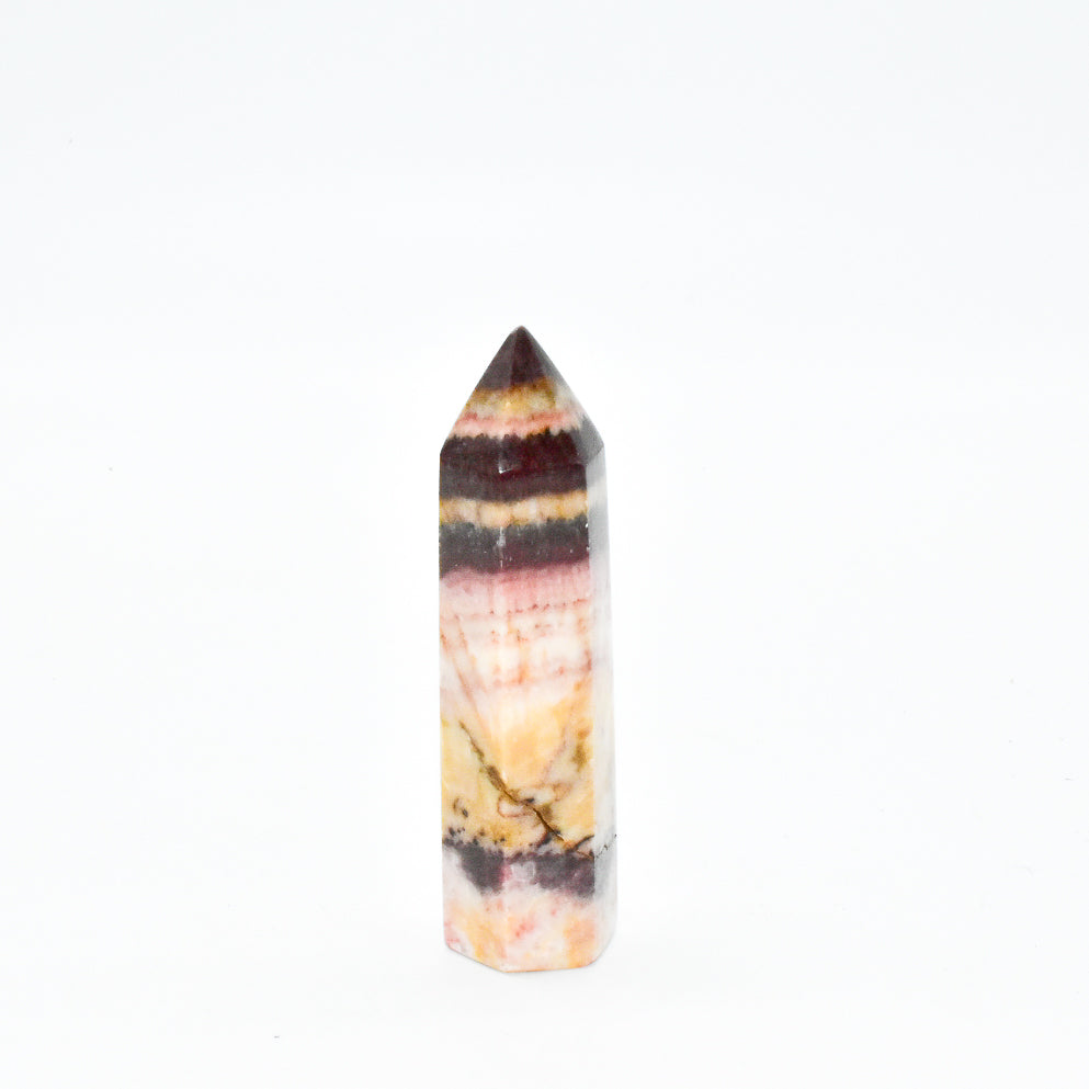 Dali Rainbow Jasper Points showcasing deep burgundy, brown, and pink colors, standing approximately 4-5.5 inches tall.