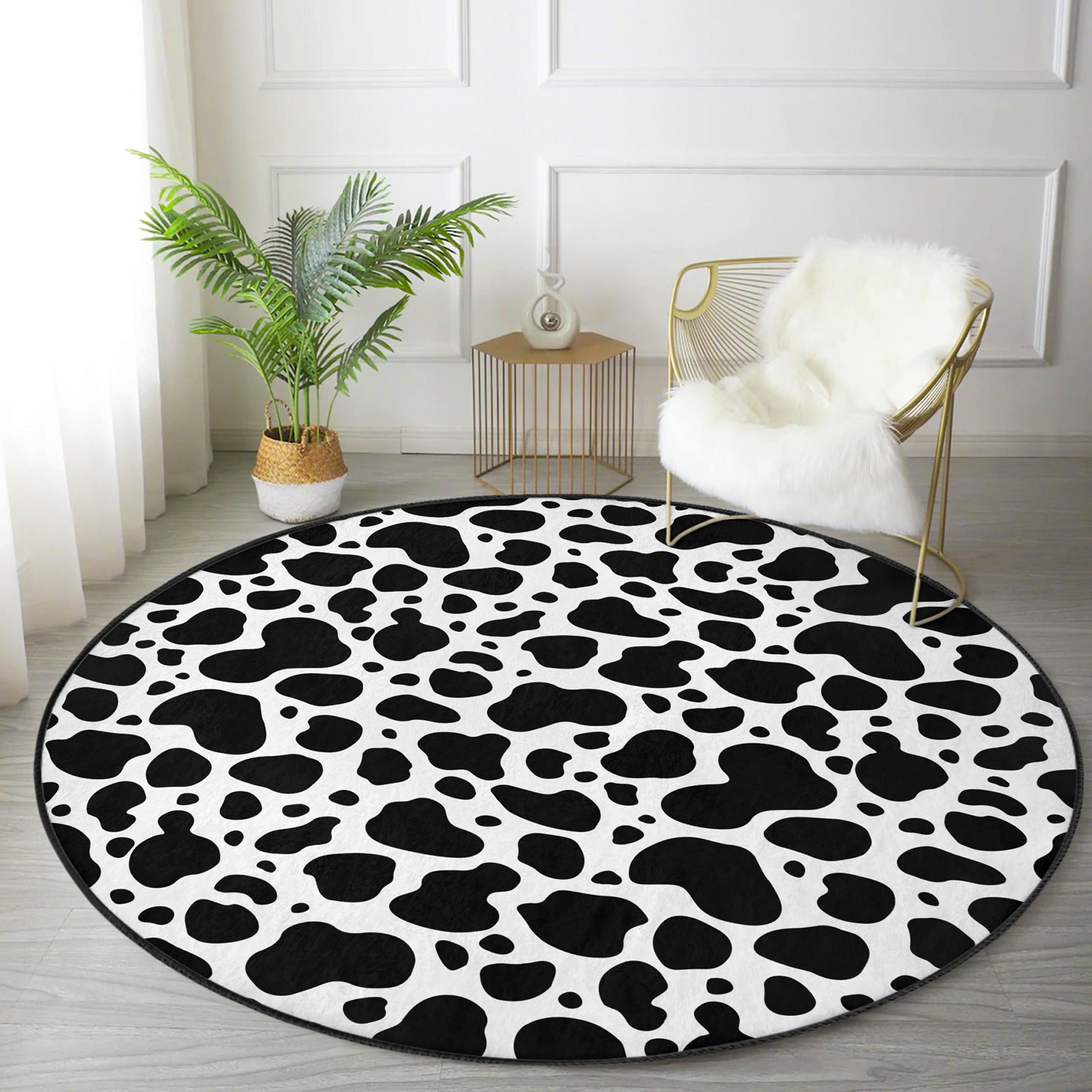 Dalmatian Dot Pattern Decorative Round Rug showcasing a stylish design, perfect for pet-friendly homes.