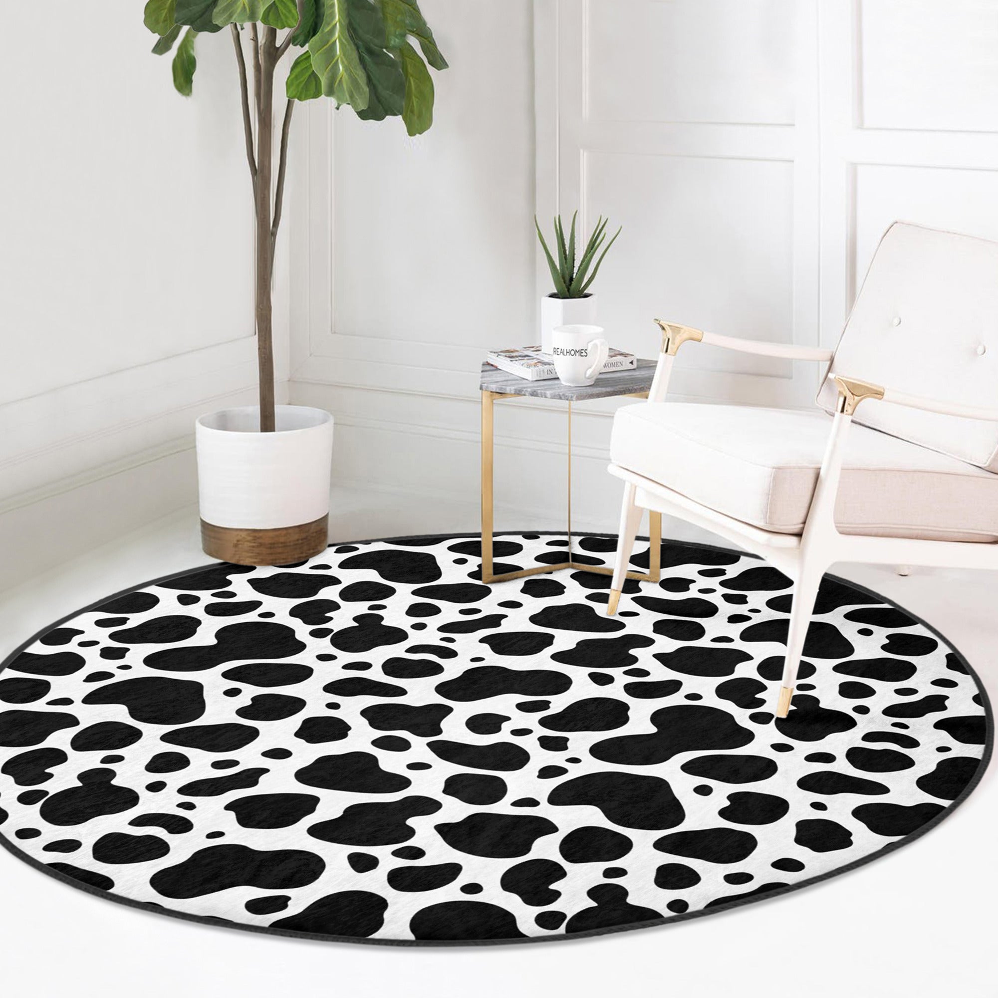 Dalmatian Dot Pattern Decorative Round Rug showcasing a stylish design, perfect for pet-friendly homes.