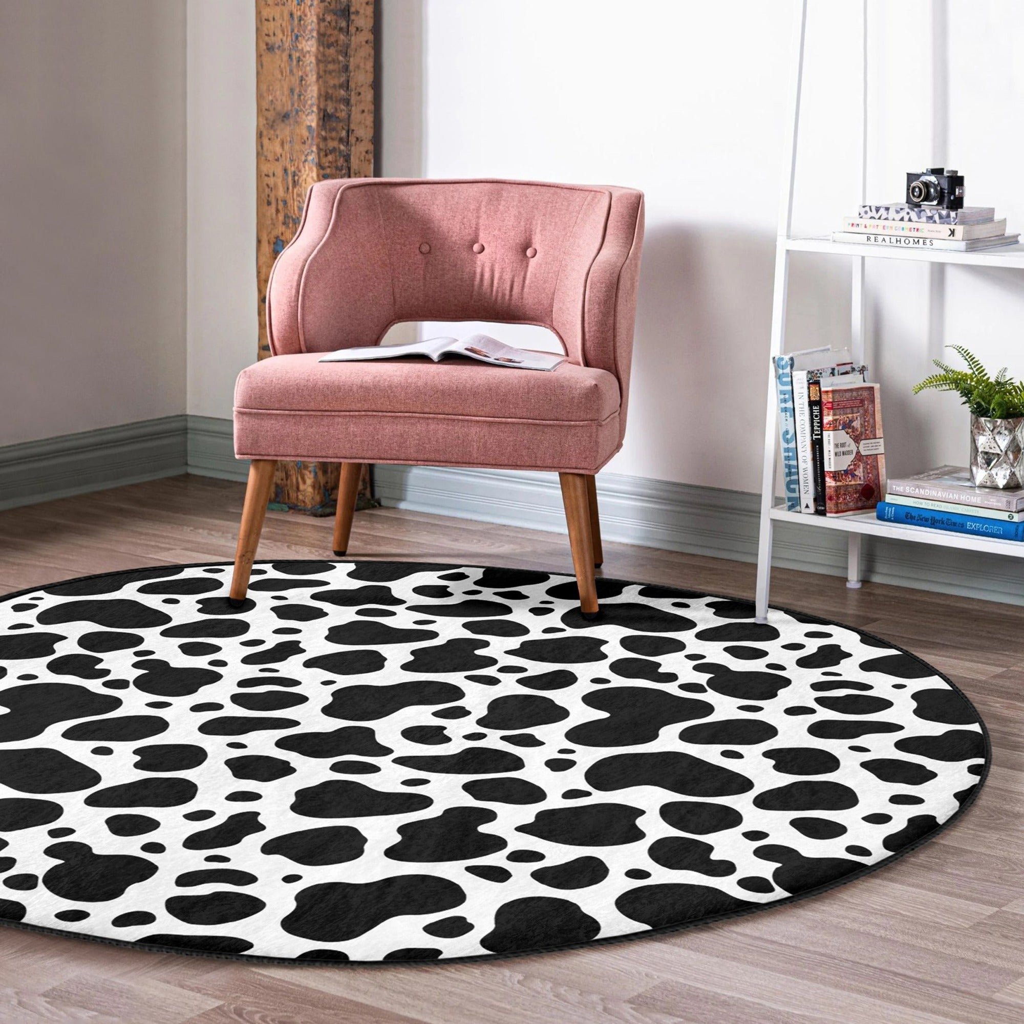 Dalmatian Dot Pattern Decorative Round Rug showcasing a stylish design, perfect for pet-friendly homes.