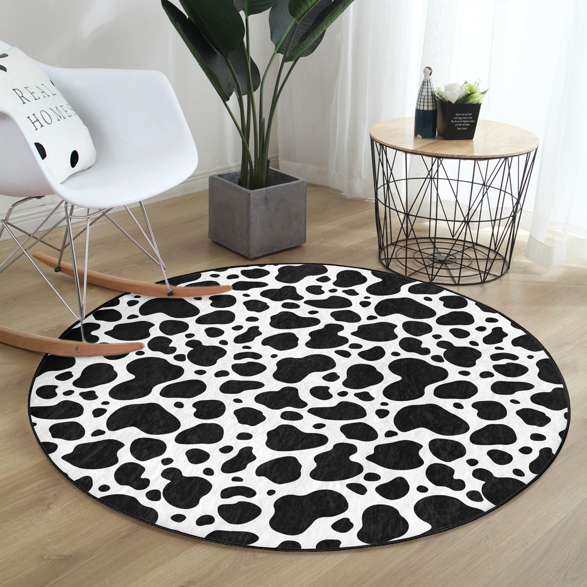 Dalmatian Dot Pattern Decorative Round Rug showcasing a stylish design, perfect for pet-friendly homes.