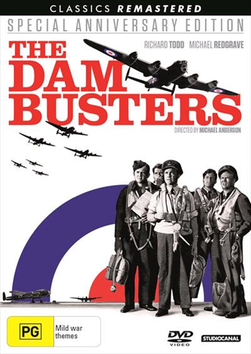 DVD cover of Dam Busters featuring aircraft and dramatic war scenes.