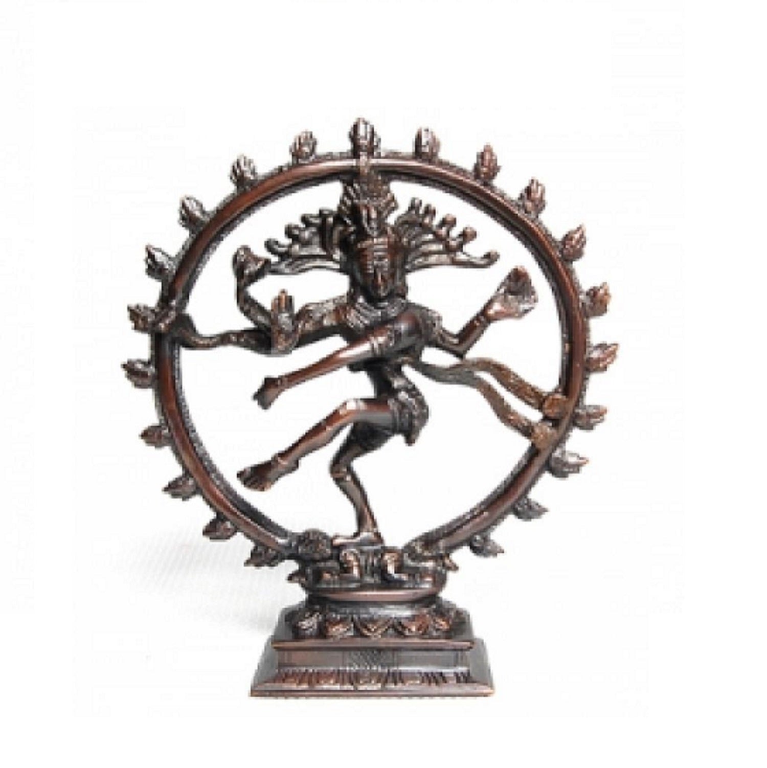 A beautifully handcrafted 6-inch Dancing God Shiva Natraj statue, depicting Shiva in a cosmic dance surrounded by a circle of fire.