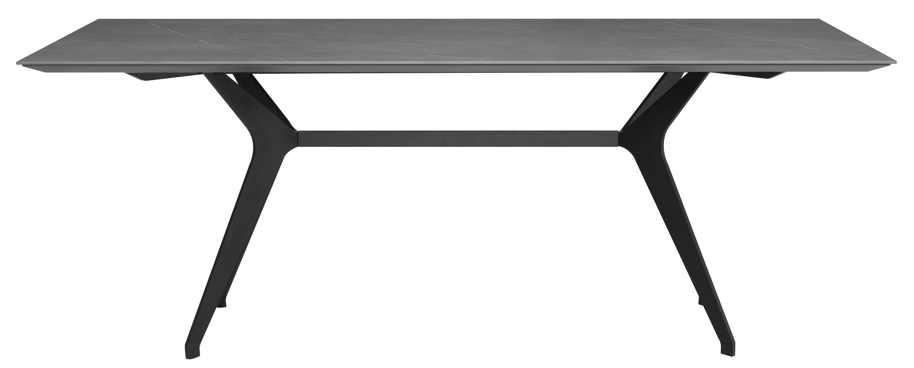 Daniele Dining Table featuring a grey ceramic top and matte black steel legs, designed for modern dining spaces.