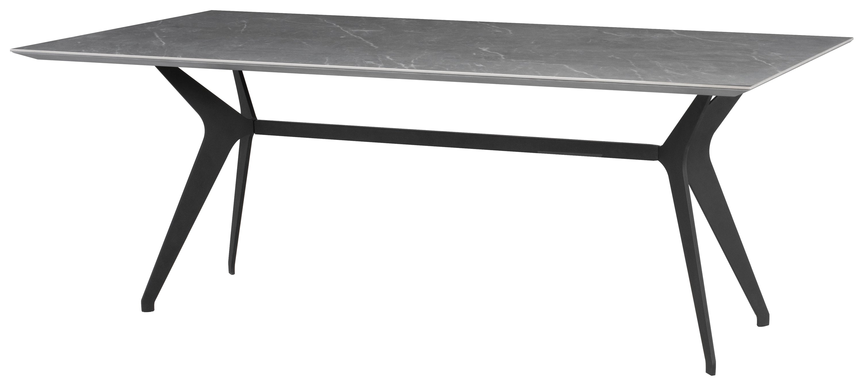 Daniele Dining Table featuring a grey ceramic top and matte black steel legs, designed for modern dining spaces.