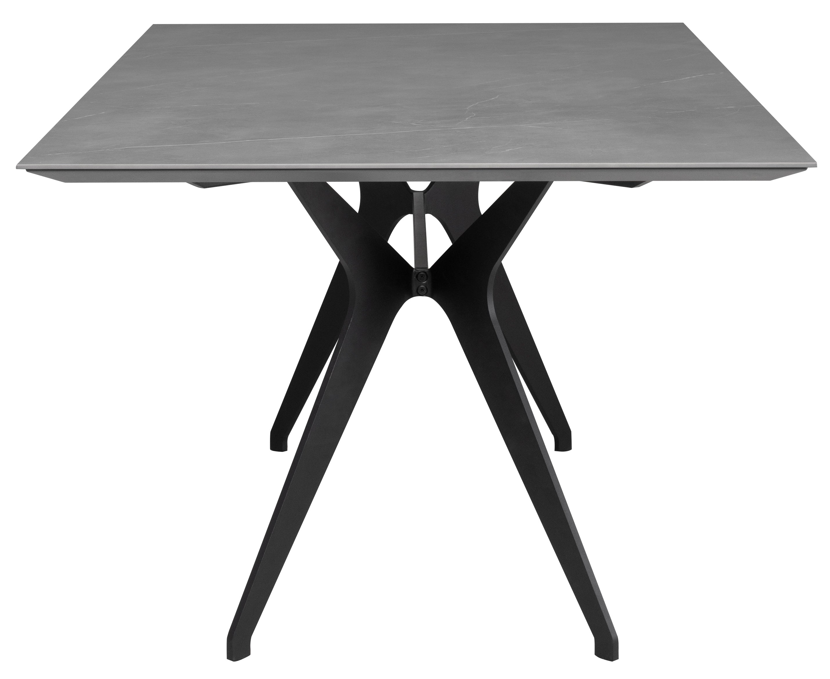 Daniele Dining Table featuring a grey ceramic top and matte black steel legs, designed for modern dining spaces.