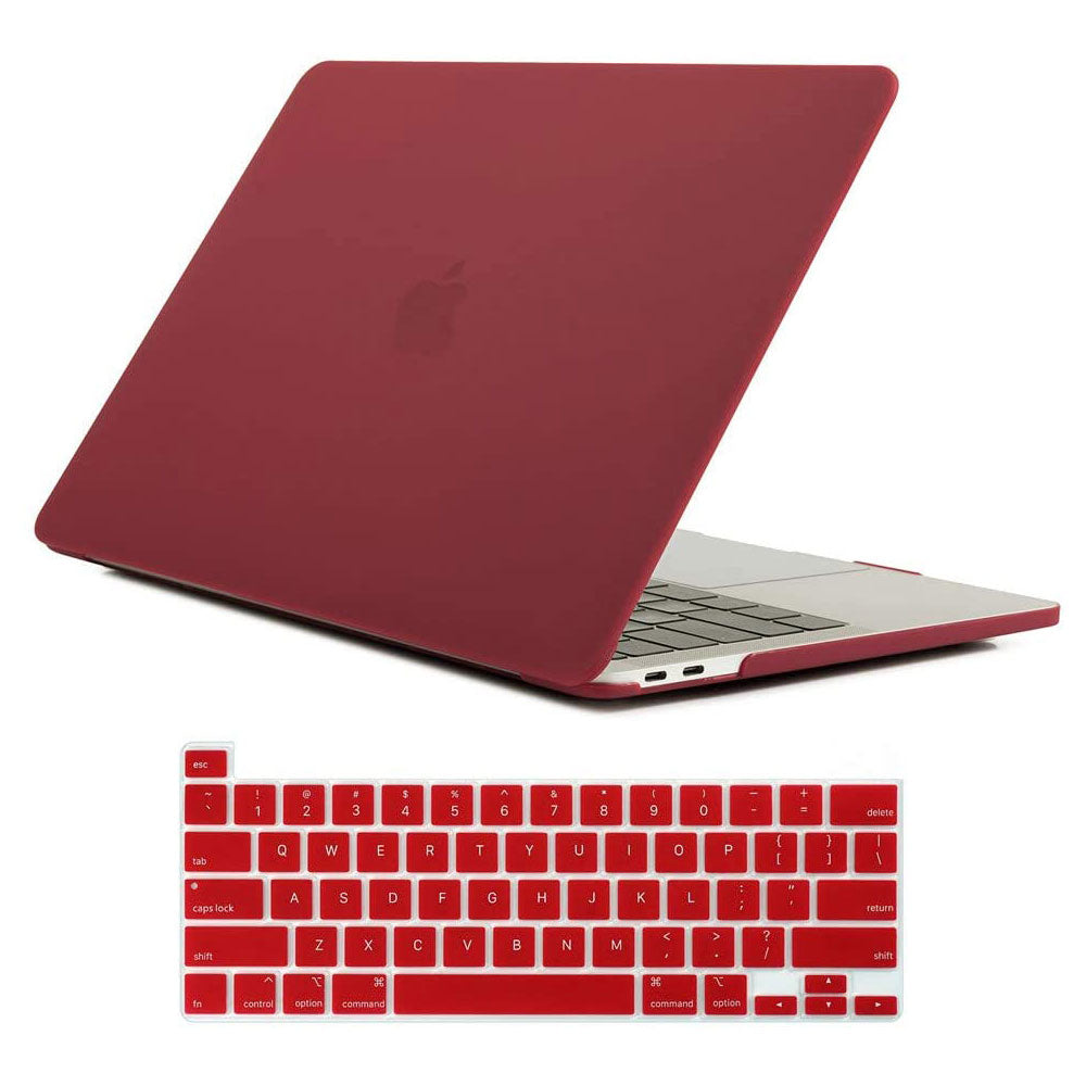 Dark red matte shell case for MacBook Pro 13 inch 2020, designed for models A2338, A2251, and A2289, showcasing its sleek and durable design.