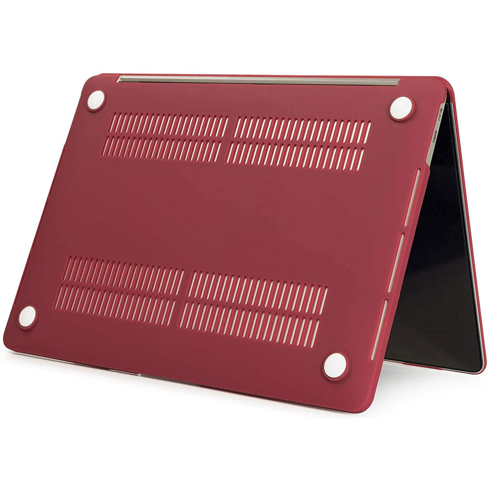 Dark red matte shell case for MacBook Pro 13 inch 2020, designed for models A2338, A2251, and A2289, showcasing its sleek and durable design.