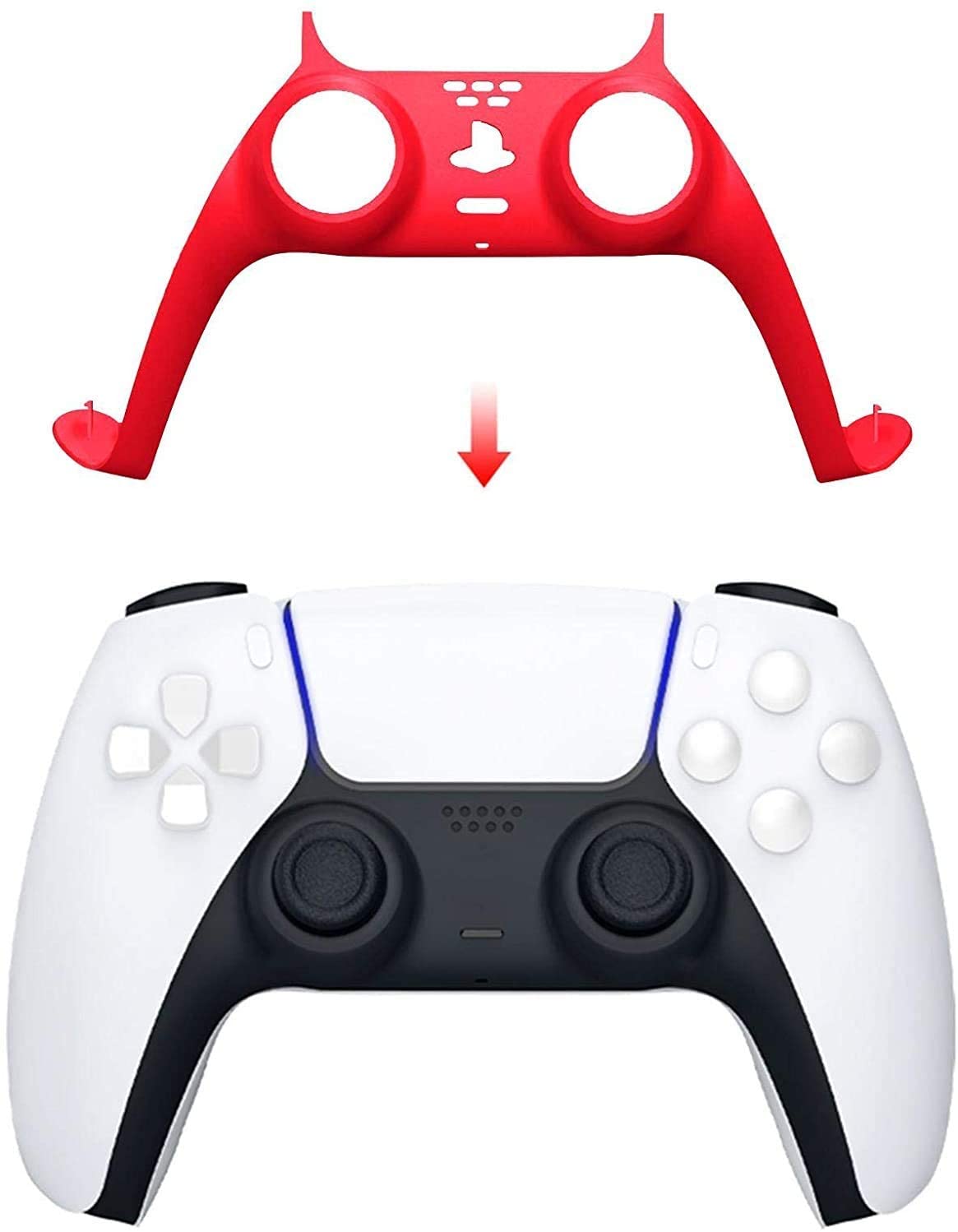 Decorative red strip designed for PS5 DualSense Controller, showcasing vibrant color and precise cutouts for buttons.