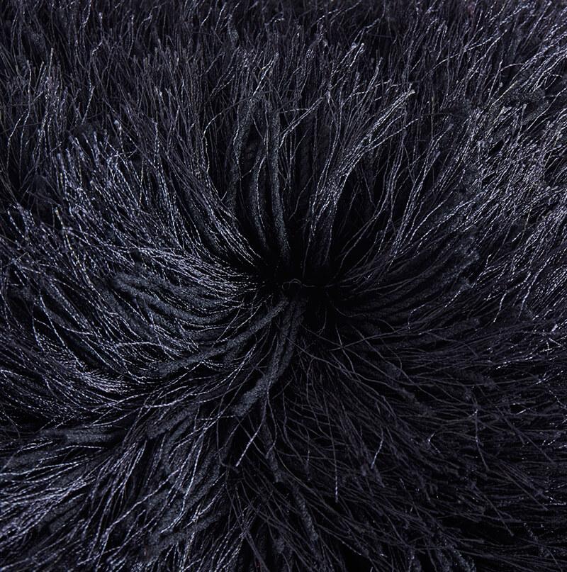 Decorative Shaggy Black Square Pillow with plush texture and modern design, perfect for home decor.