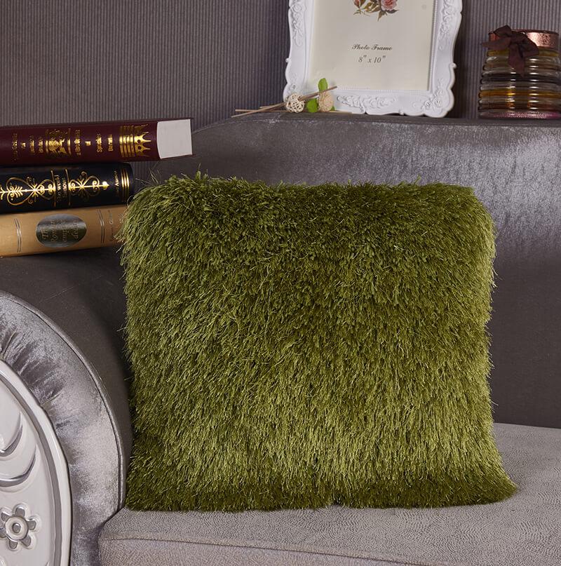 Decorative Shaggy Pillow in vibrant lime green color, hand tufted, square shape, 18x18 inches, soft and cozy texture.