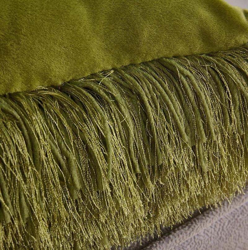 Decorative Shaggy Pillow in vibrant lime green color, hand tufted, square shape, 18x18 inches, soft and cozy texture.