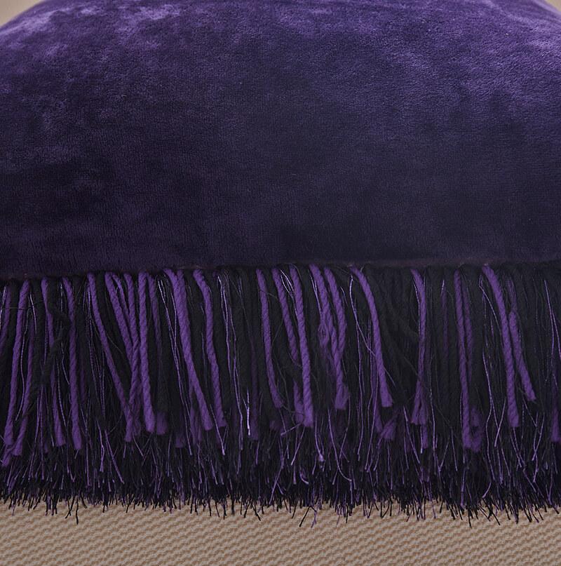 Decorative shaggy pillow in purple with lurex accents, featuring a plush texture and stylish design, perfect for home decor.