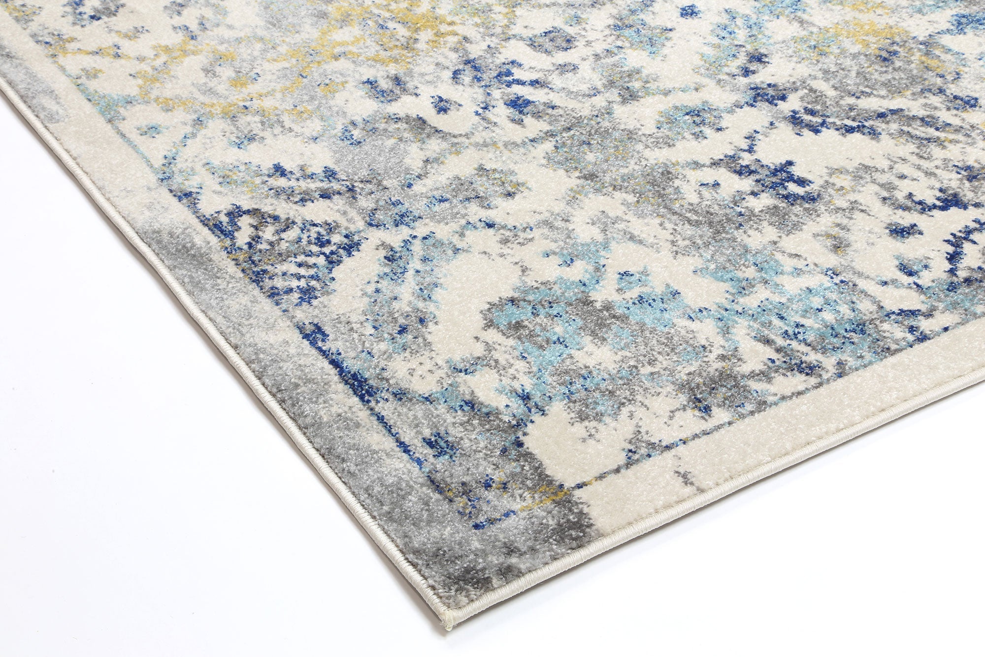 Delicate Blue Green Contemporary Rug measuring 240x330 cm with a chic medallion pattern and distressed design, perfect for modern and vintage decor.