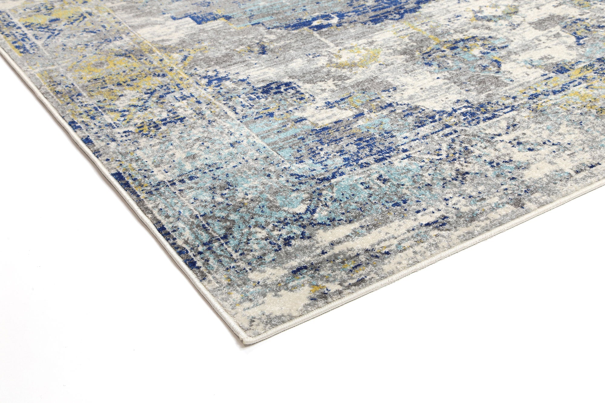 Delicate Blue Green Distressed Rug measuring 200x290 cm with a chic medallion pattern and vintage distressed design.