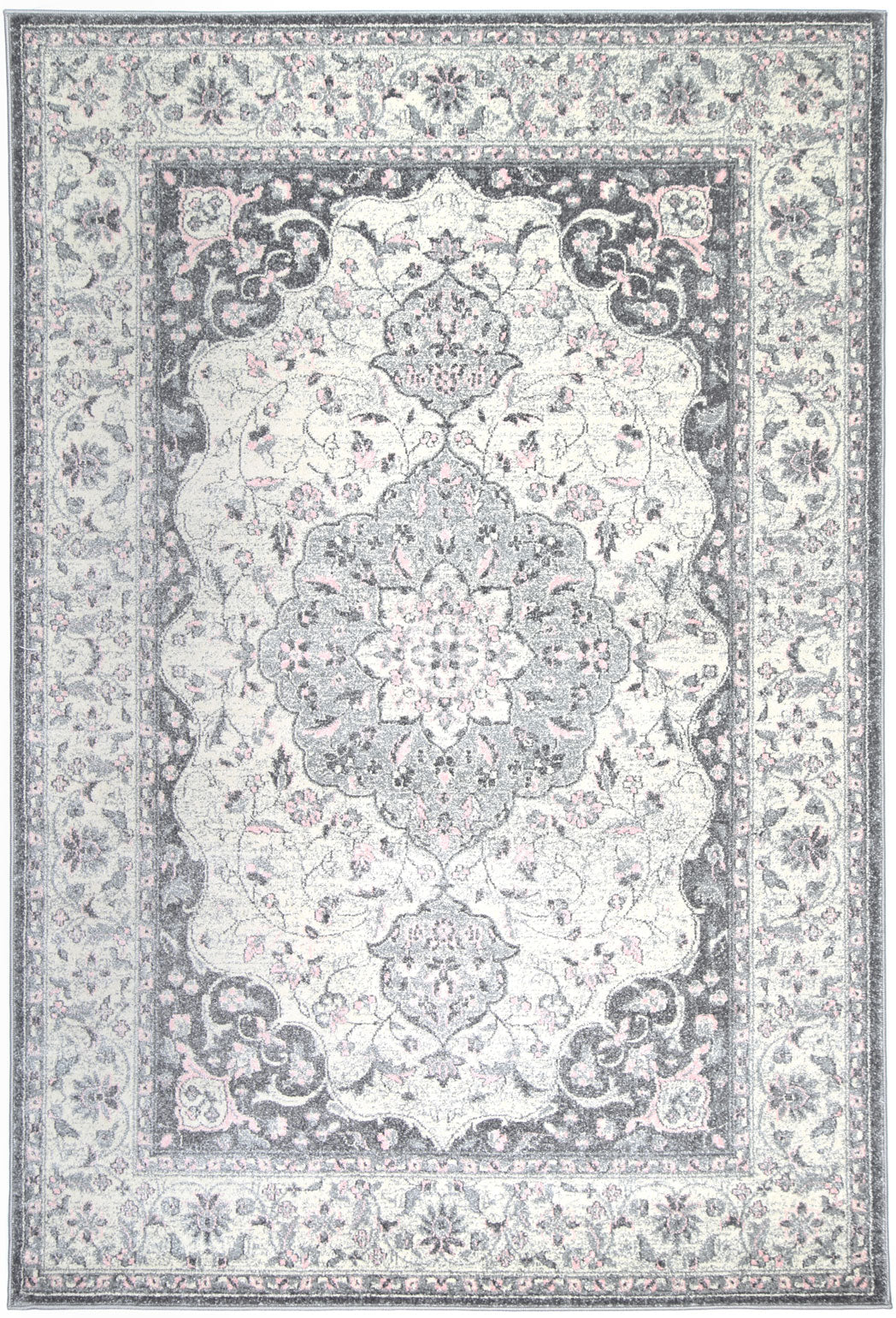 Delicate Grey Oriental Rug measuring 200x290 cm with a chic medallion pattern and distressed design, perfect for modern and vintage decor.