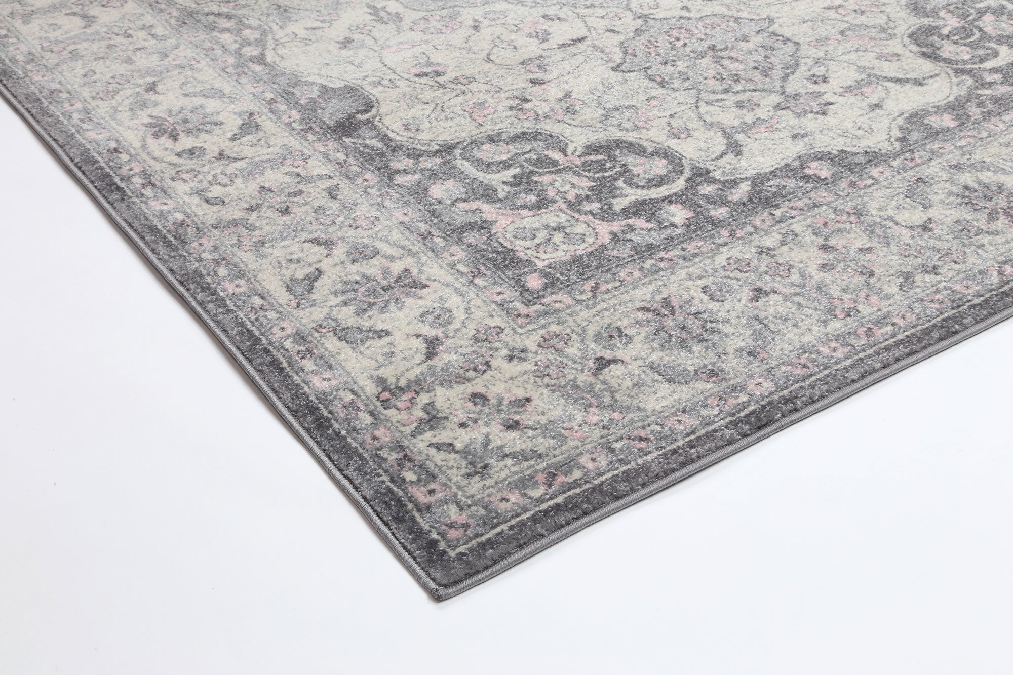 Delicate Grey Oriental Rug measuring 200x290 cm with a chic medallion pattern and distressed design, perfect for modern and vintage decor.