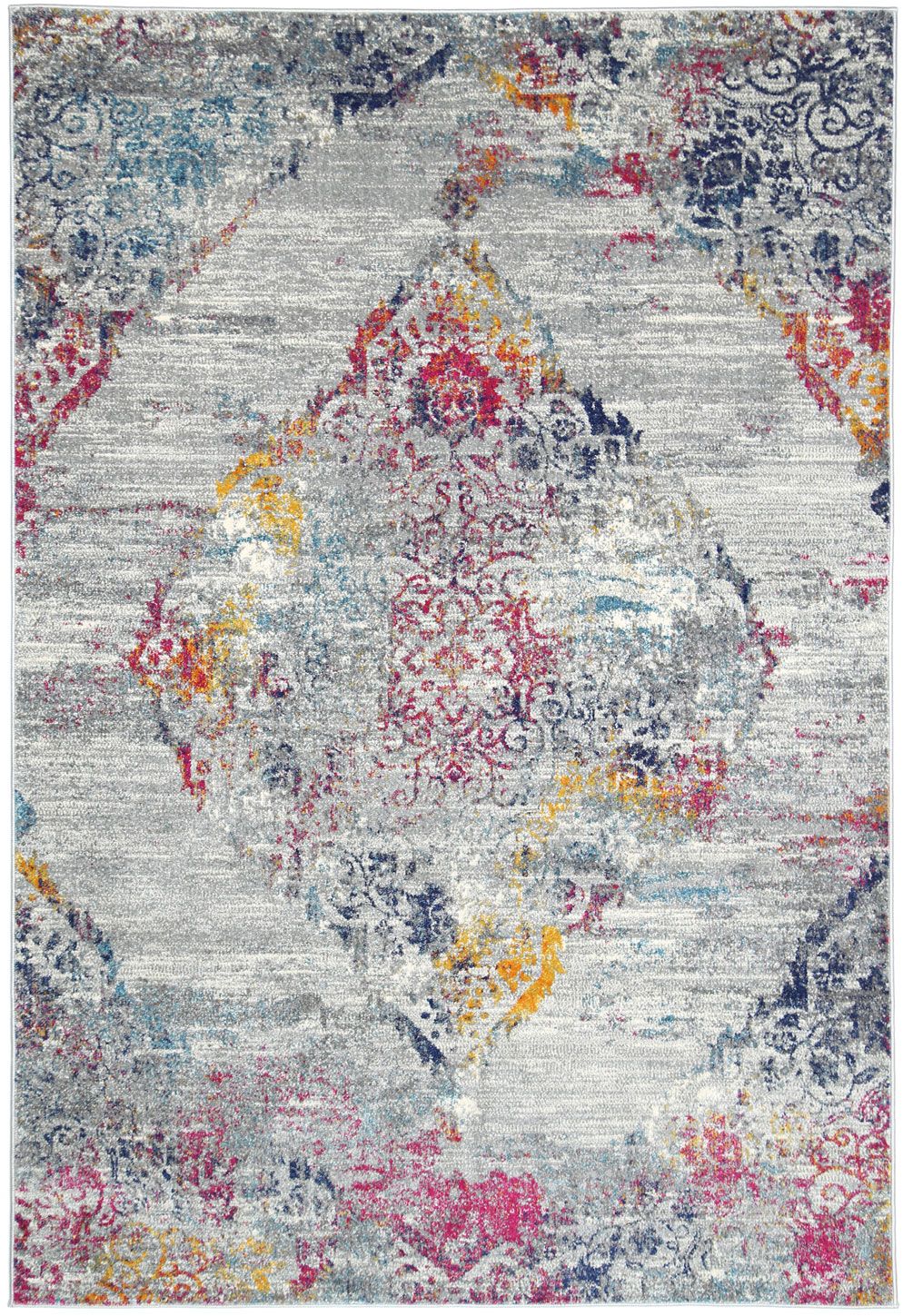 Delicate Multi Grey Oriental Rug measuring 160x230 cm with a chic medallion pattern and distressed design, perfect for modern and vintage decor.