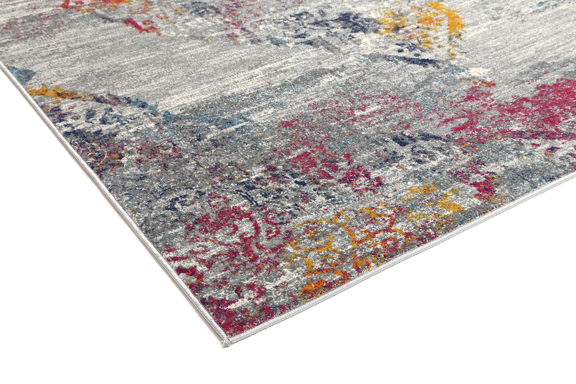 Delicate Multi Grey Oriental Rug measuring 160x230 cm with a chic medallion pattern and distressed design, perfect for modern and vintage decor.