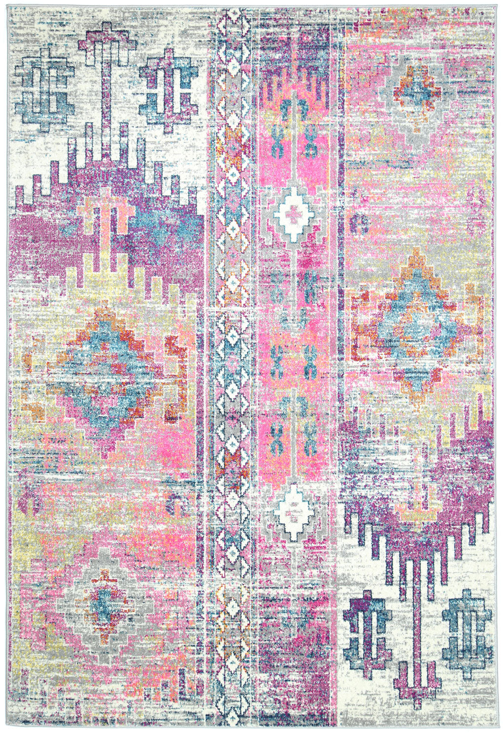 Delicate Multi Pastel Modern Rug 200x290 cm with a chic medallion pattern and bohemian distressed style, perfect for modern interiors.