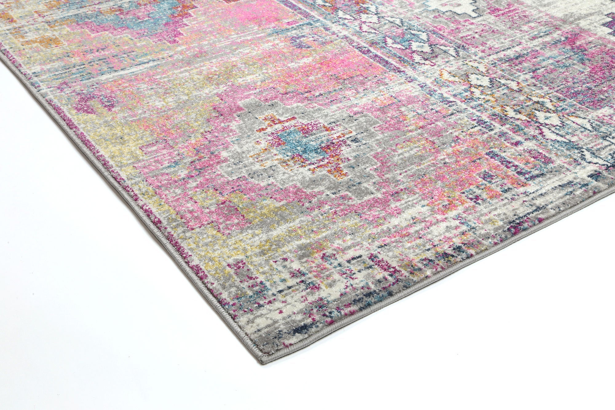 Delicate Multi Pastel Modern Rug 200x290 cm with a chic medallion pattern and bohemian distressed style, perfect for modern interiors.