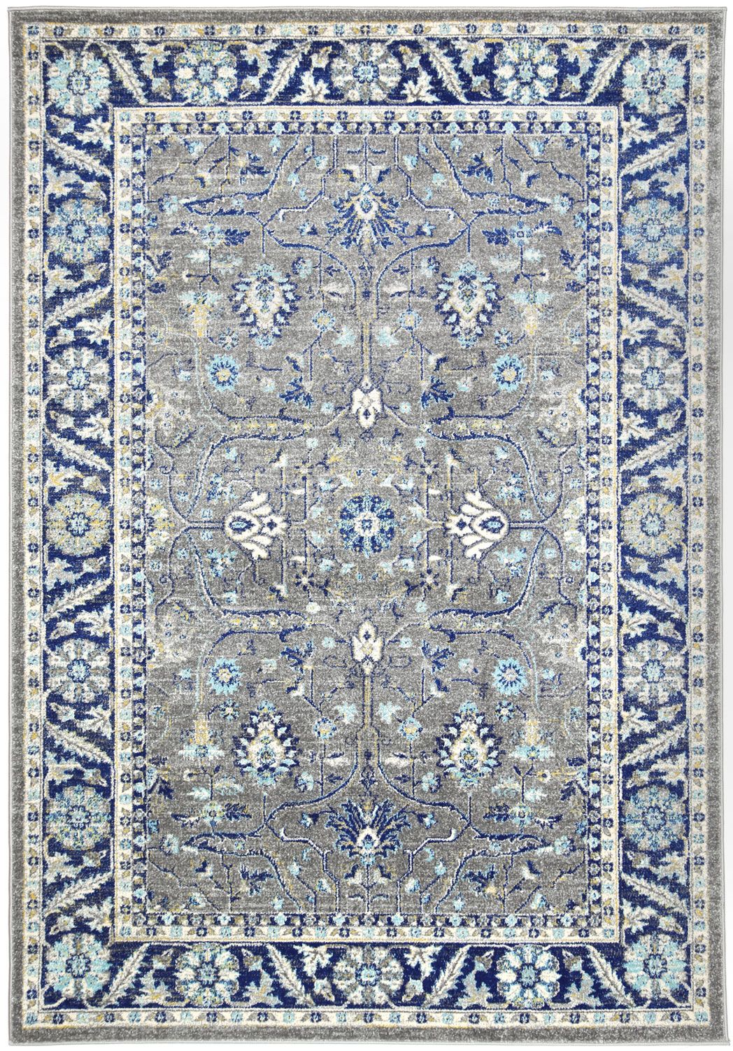 Delicate Navy Blue Oriental Rug with chic medallion pattern, measuring 160x230 cm, showcasing a distressed vintage design.