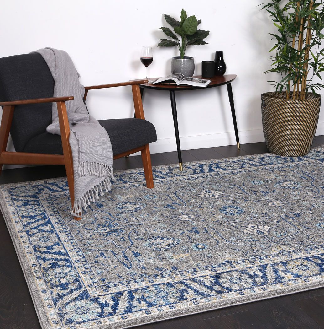 Delicate Navy Blue Oriental Rug with chic medallion pattern, measuring 160x230 cm, showcasing a distressed vintage design.