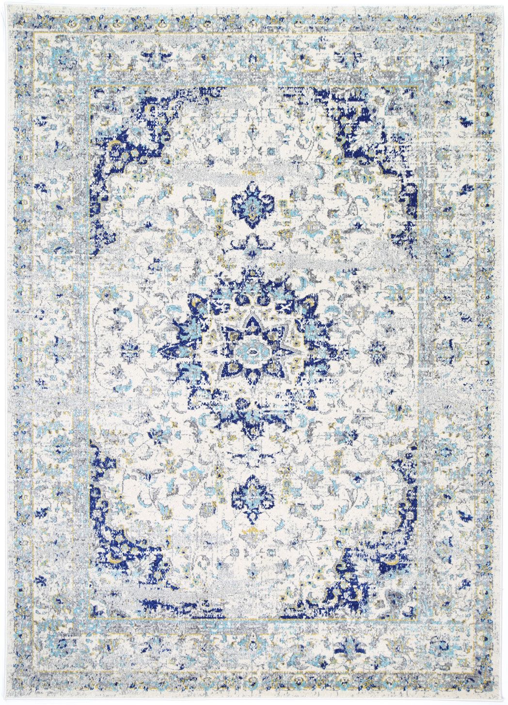 Delicate Navy Blue Traditional Rug measuring 160x230 cm with a chic medallion pattern and distressed design, perfect for enhancing home decor.