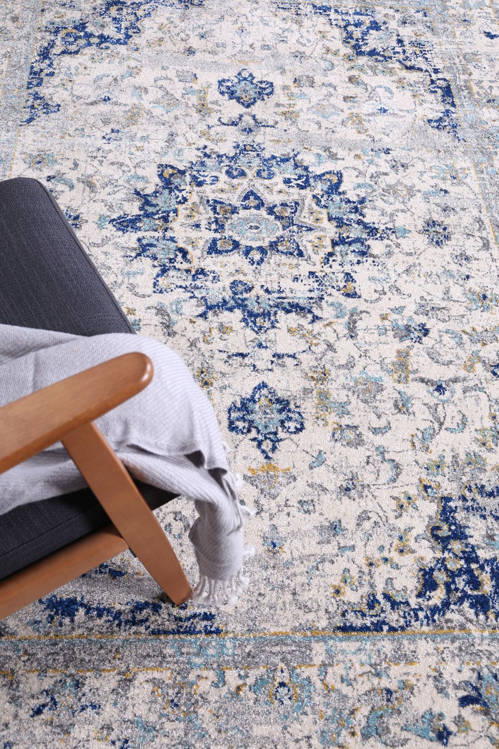 Delicate Navy Blue Traditional Rug measuring 160x230 cm with a chic medallion pattern and distressed design, perfect for enhancing home decor.