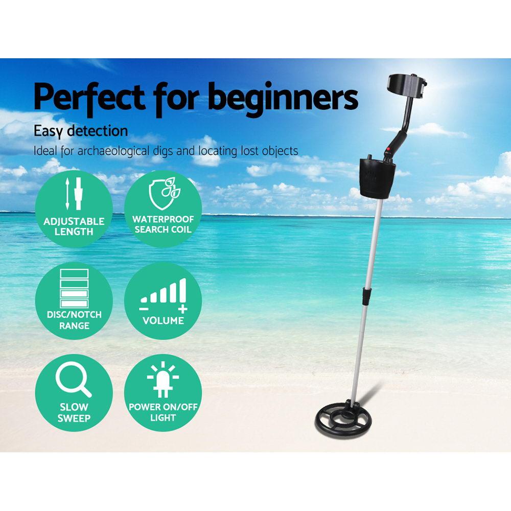 Deep Metal Detector in black color with adjustable length and waterproof search coil, ideal for treasure hunting.