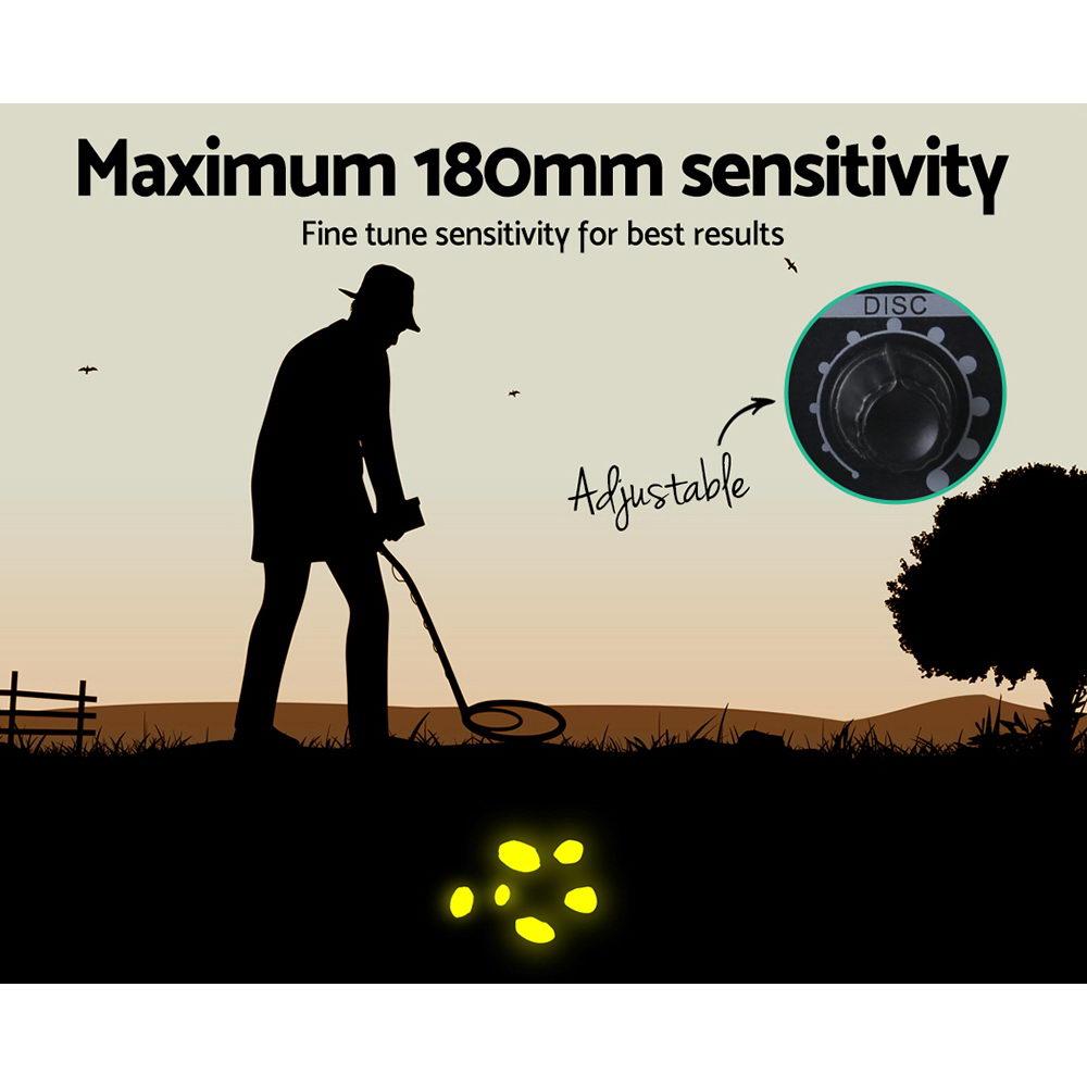 Deep Metal Detector in black color with adjustable length and waterproof search coil, ideal for treasure hunting.