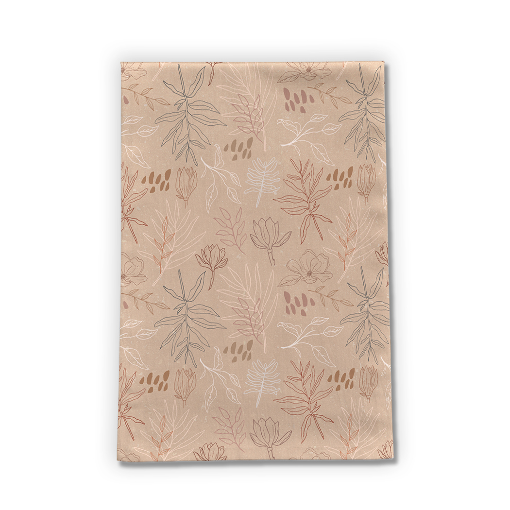 Desert Leaf Tea Towel featuring a beautiful leaf design, made from durable cotton twill, perfect for kitchen use.