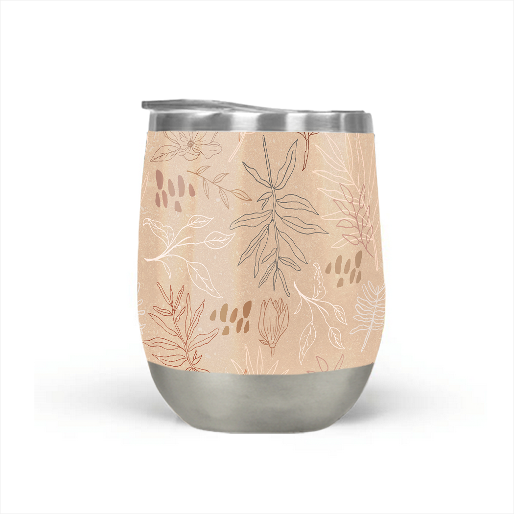 Desert Leaf Wine Tumbler in stainless steel with a stylish design, perfect for outdoor use and keeping beverages cool.