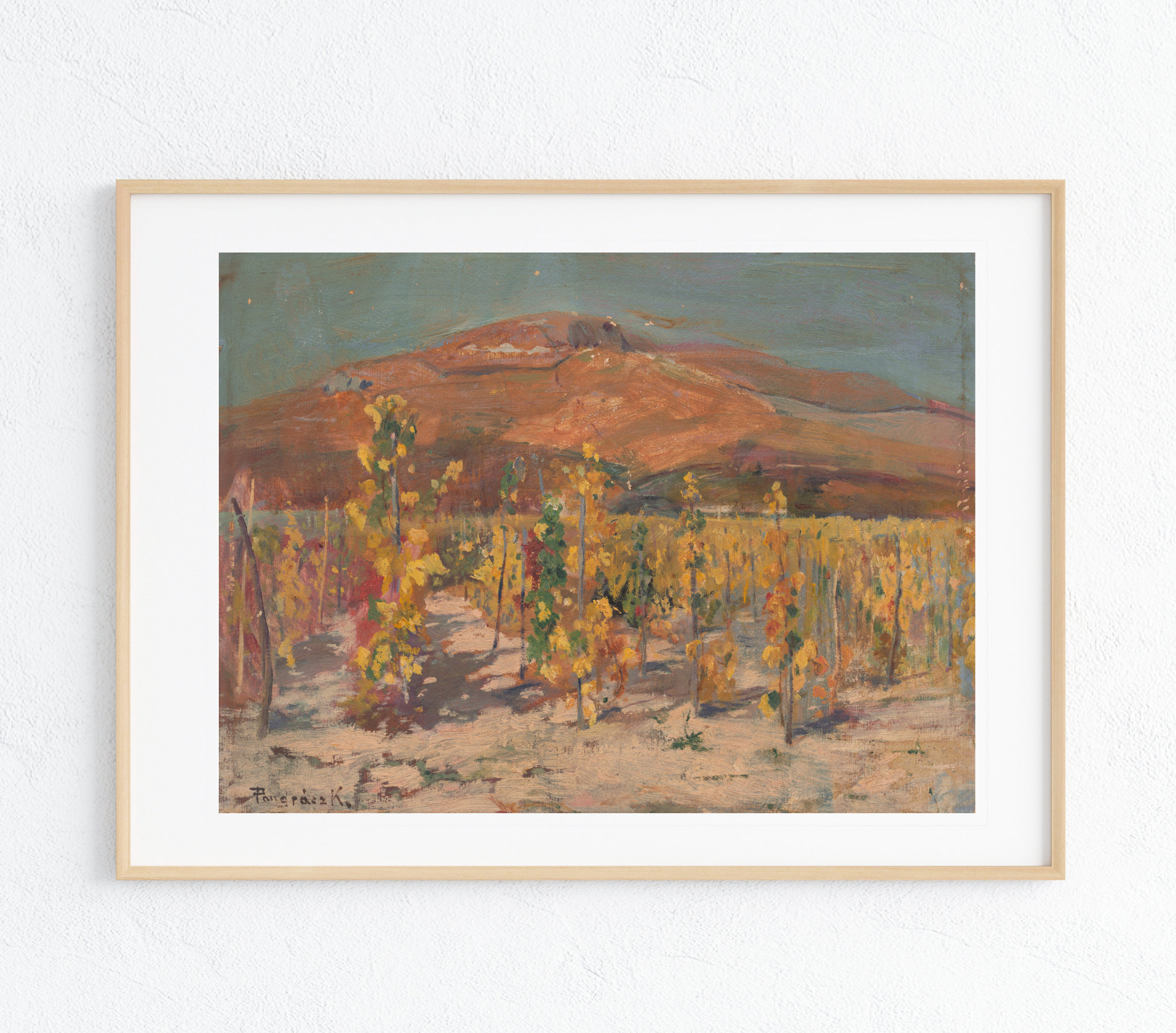 Desert Vineyard Art Print showcasing vibrant colors and intricate details on museum-grade canvas, perfect for home decor.