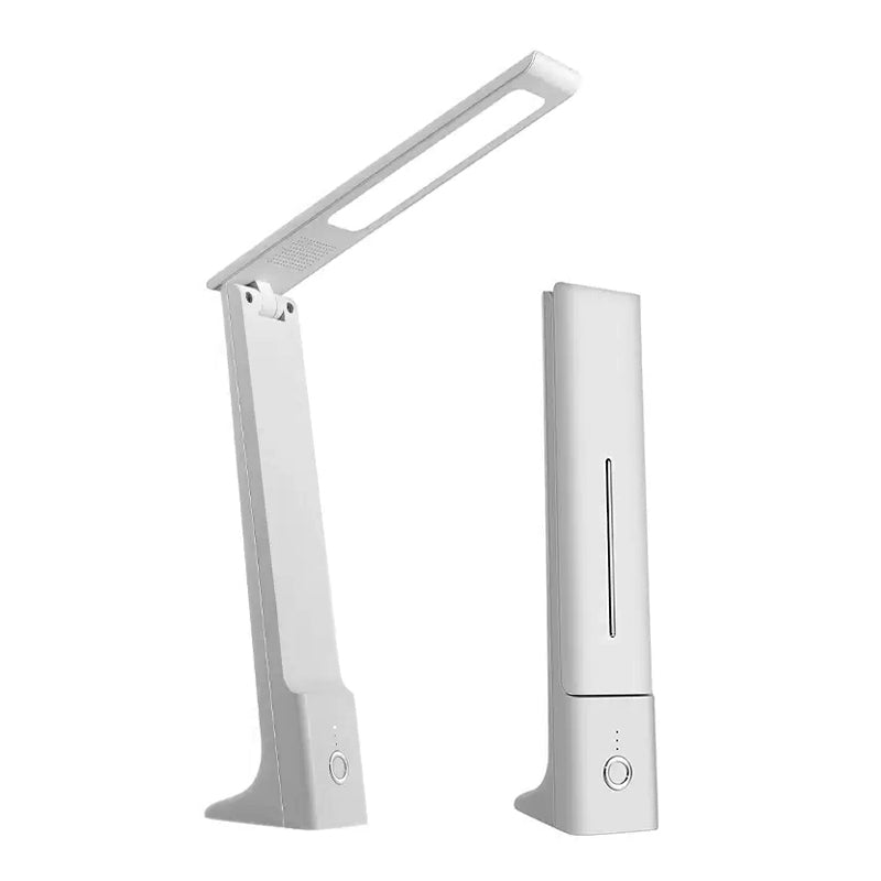 ANDREE rechargeable LED desk lamp in white, featuring adjustable arm and touch switch for light intensity and hue.