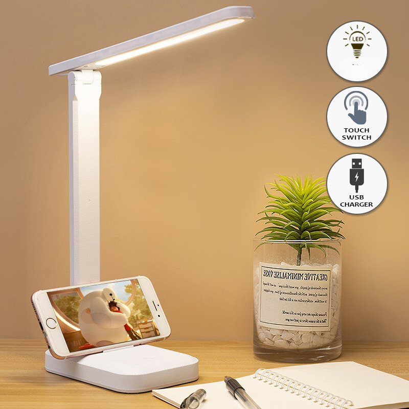 ROSA rechargeable LED desk lamp in white, featuring an adjustable arm and touch control for customizable lighting.