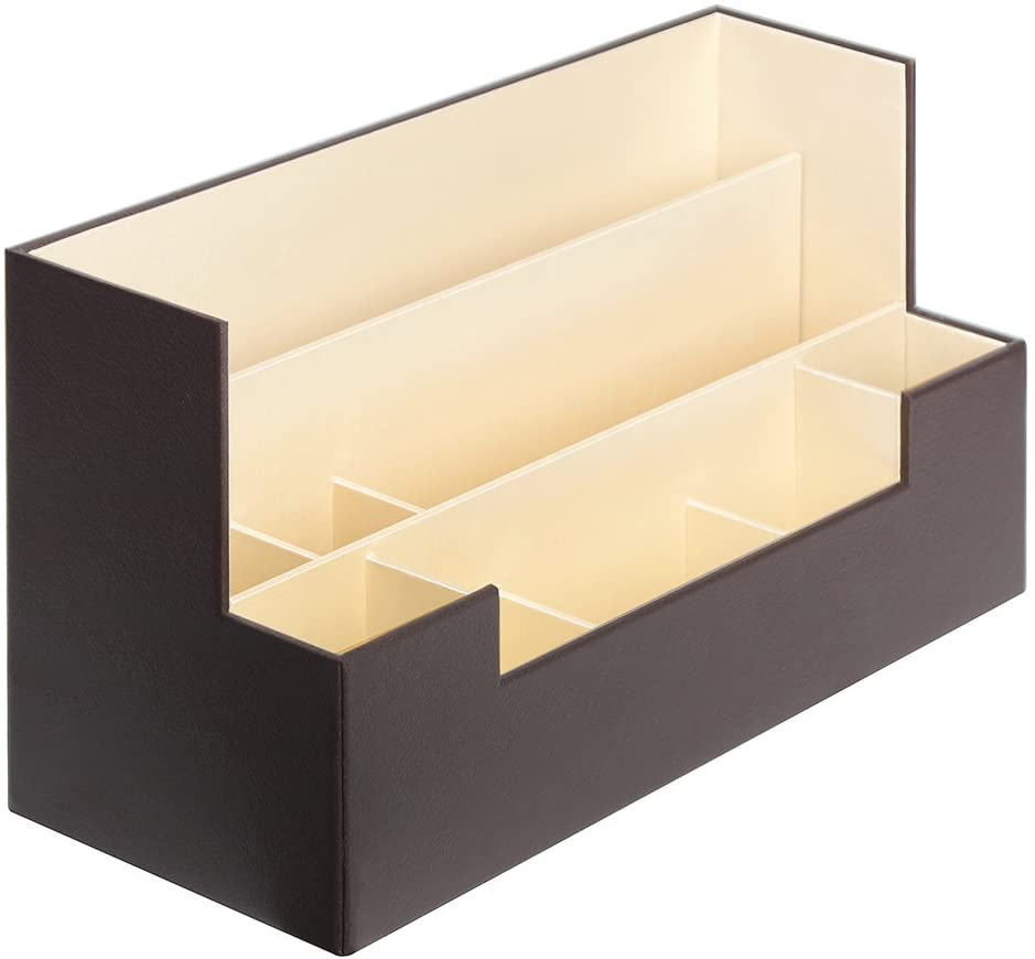 Brown Desk Supplies Office Organizer Caddy with 9 compartments for stationery and cosmetics, made of high-quality synthetic leather.