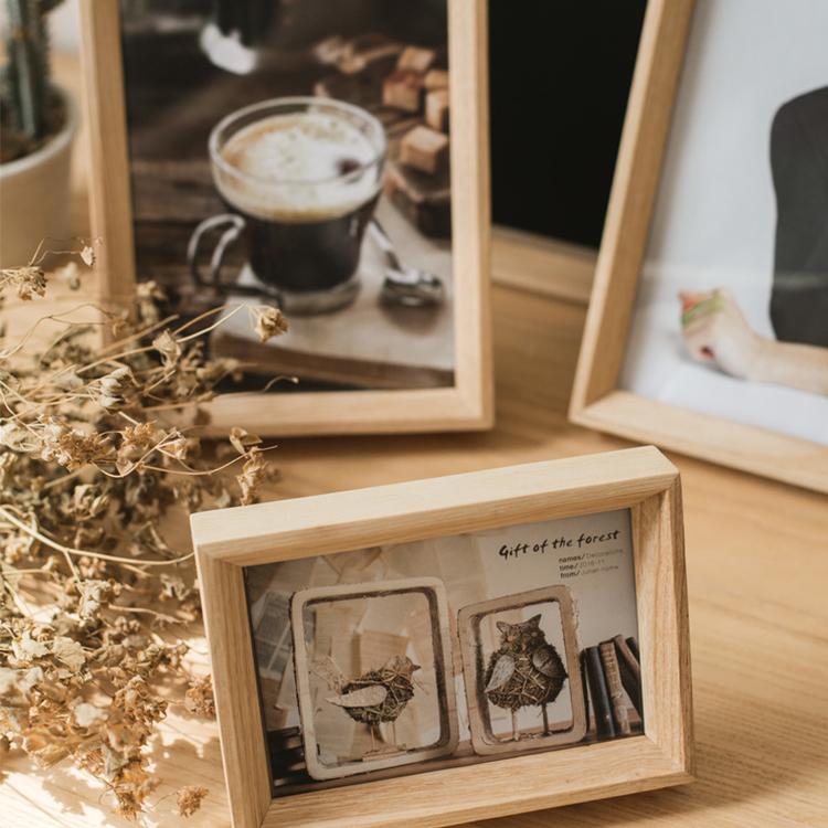 A handcrafted Desktop Solid Wood Photo Frame made from North American White Ash, showcasing a photo in a natural finish.