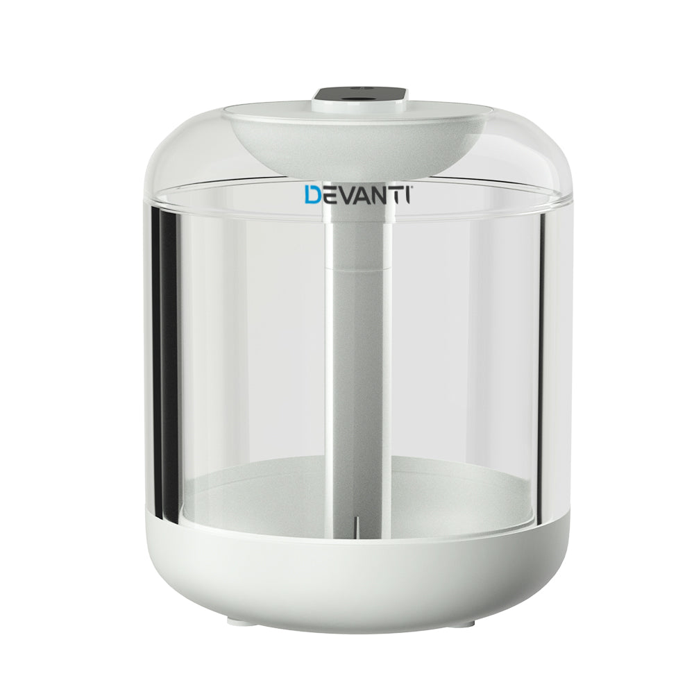 Devanti 1L Air Humidifier Ultrasonic Purifier Aroma Diffuser in white with a clear water tank and LED light.