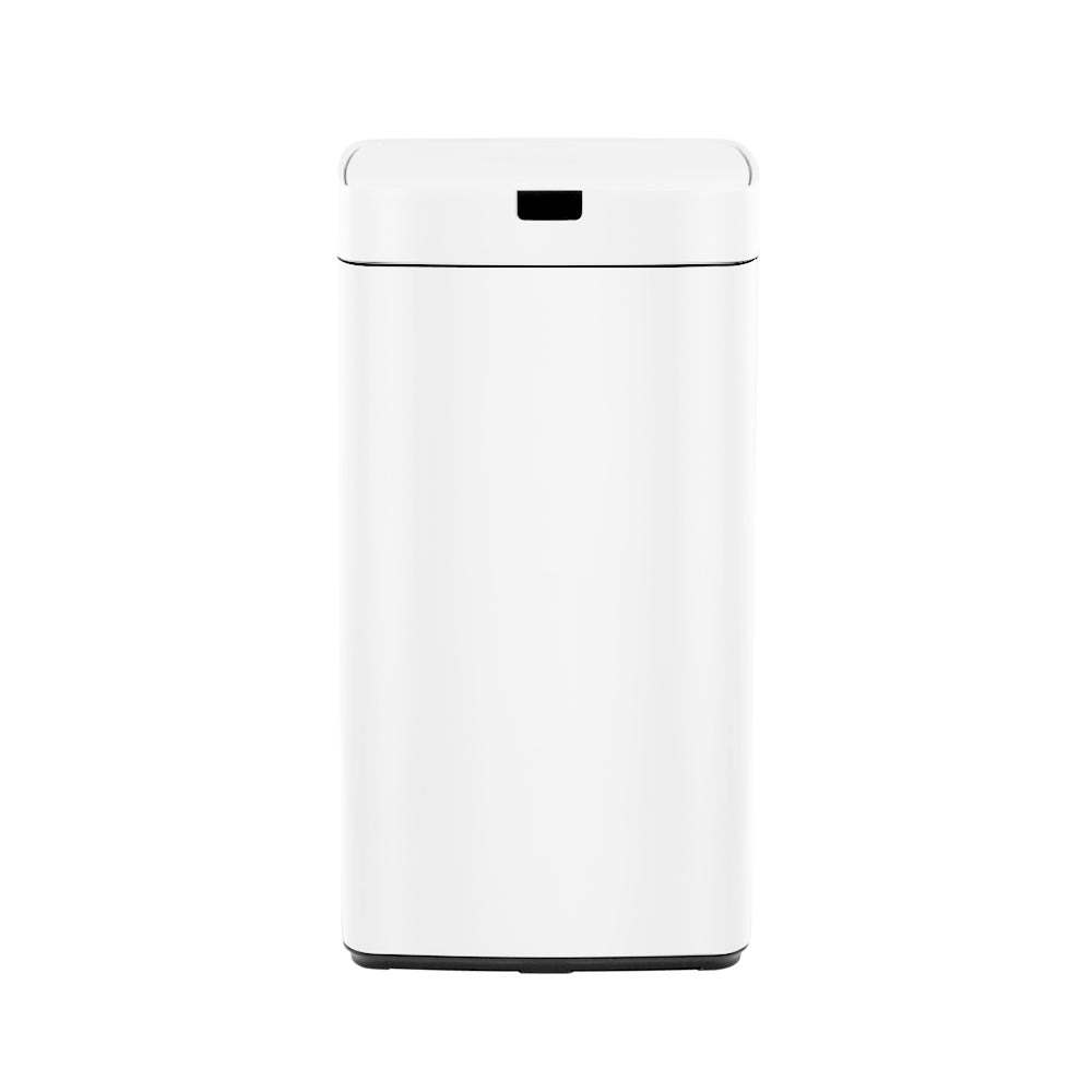 Devanti 45L Sensor Bin in white, showcasing its sleek design and motion sensor feature for hands-free waste disposal.