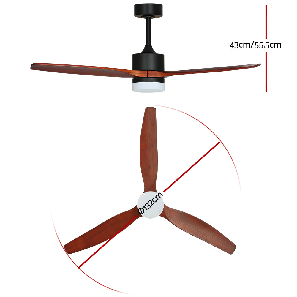 Devanti 52'' Ceiling Fan with LED light and wooden blades, remote control included, stylish design for indoor and outdoor use.