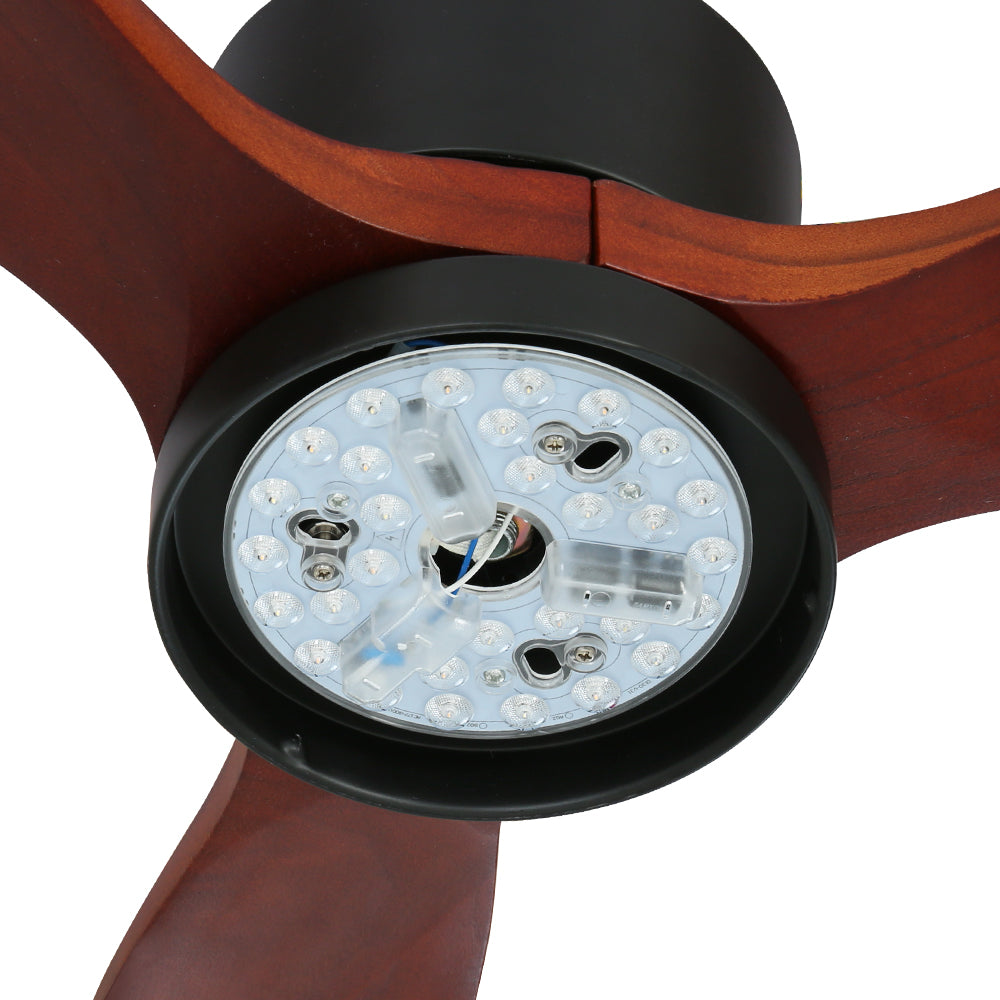 Devanti 52'' Ceiling Fan with LED light and wooden blades, remote control included, stylish design for indoor and outdoor use.