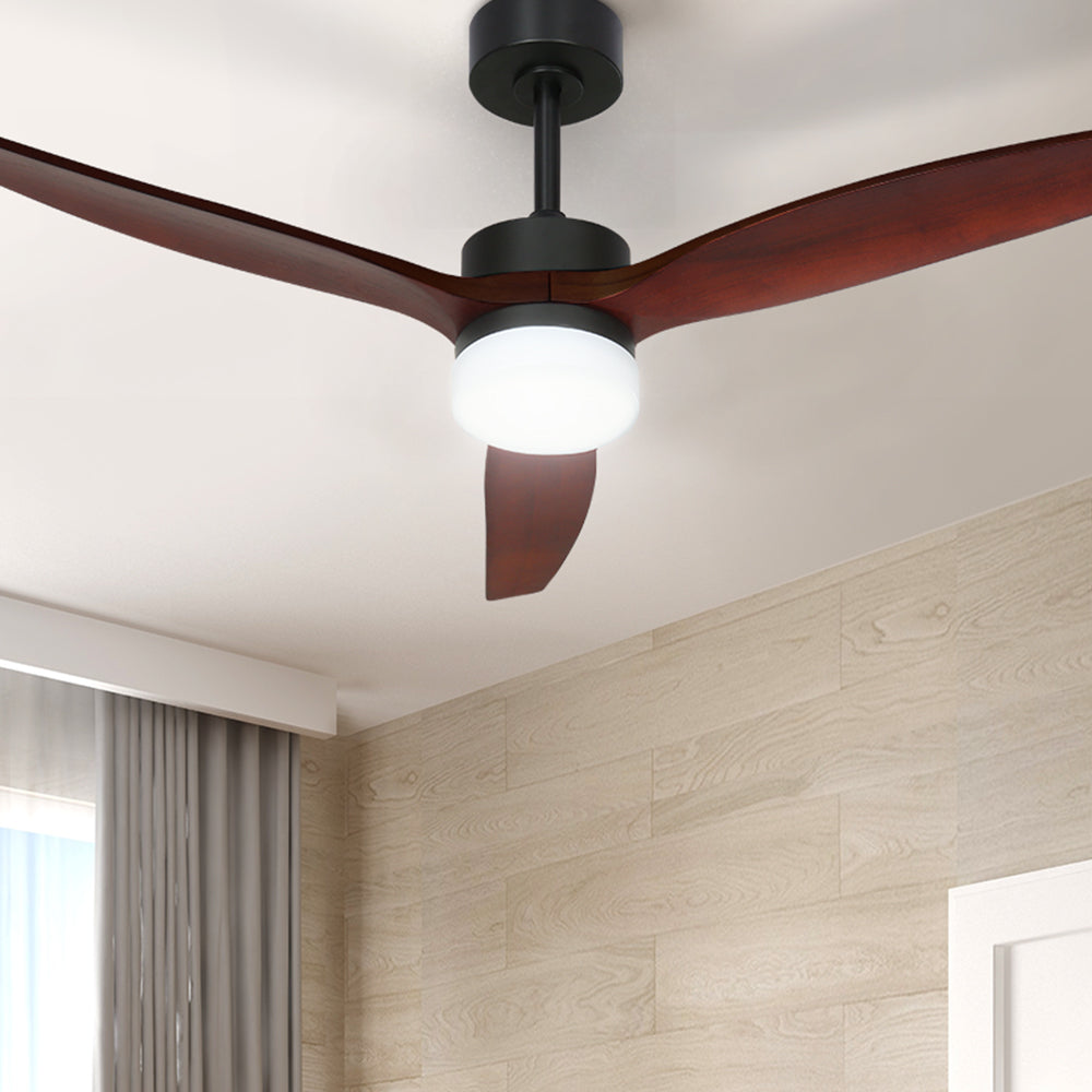 Devanti 52'' Ceiling Fan with LED light and wooden blades, remote control included, stylish design for indoor and outdoor use.