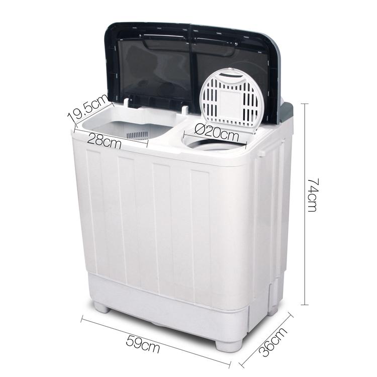 Devanti 5KG Mini Portable Washing Machine in white, featuring twin tubs and a built-in handle for easy transportation.