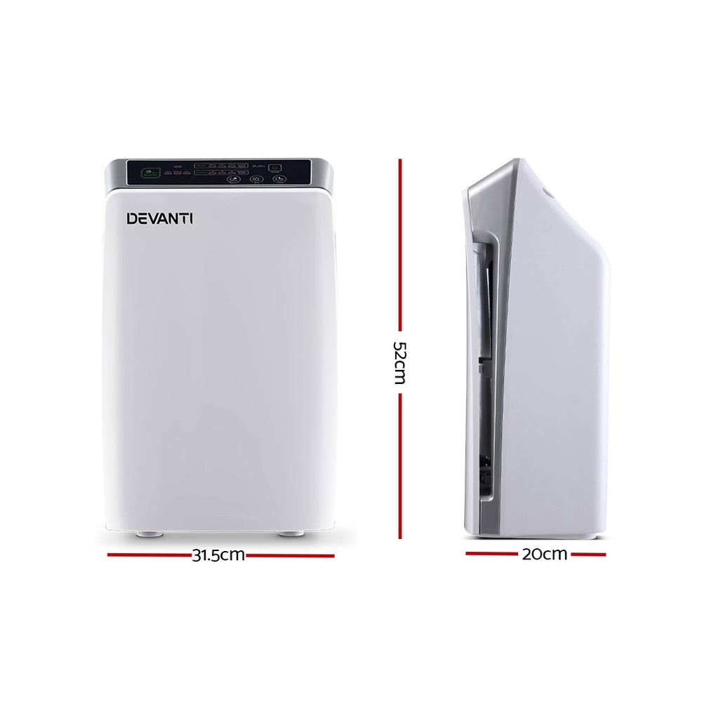 Devanti Air Purifier with HEPA filter and digital control panel, designed for cleaner air in homes.