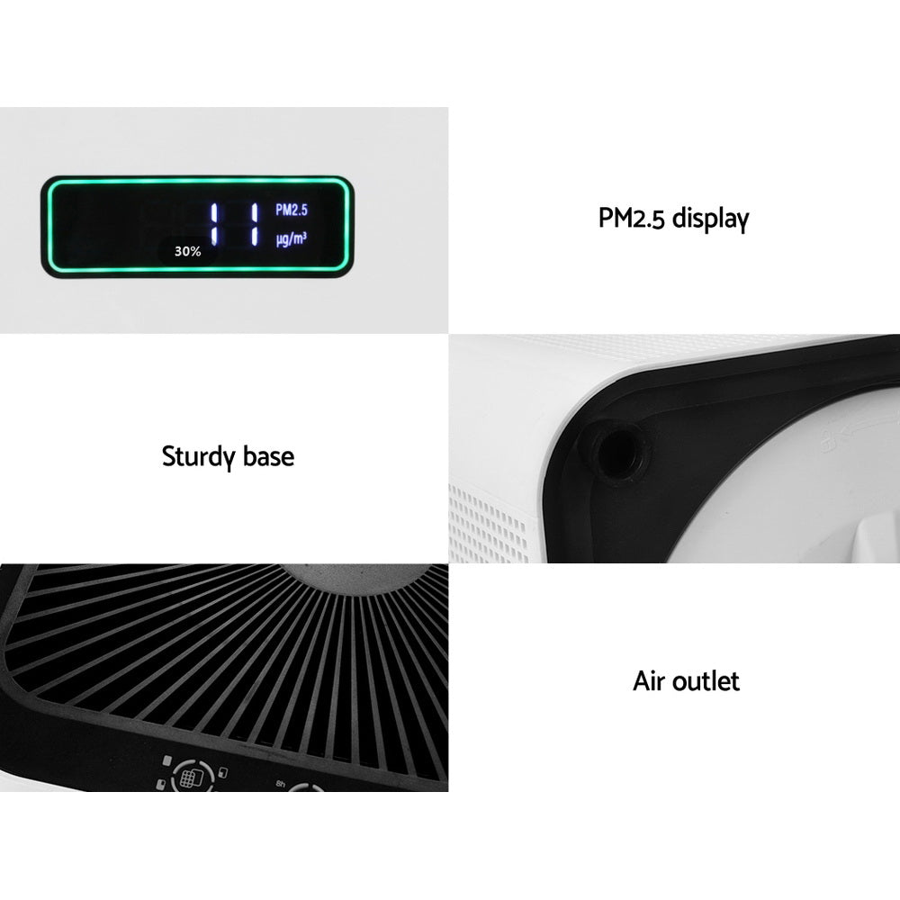 Devanti Air Purifier with HEPA filter in a modern white design, showcasing its compact size and user-friendly features.