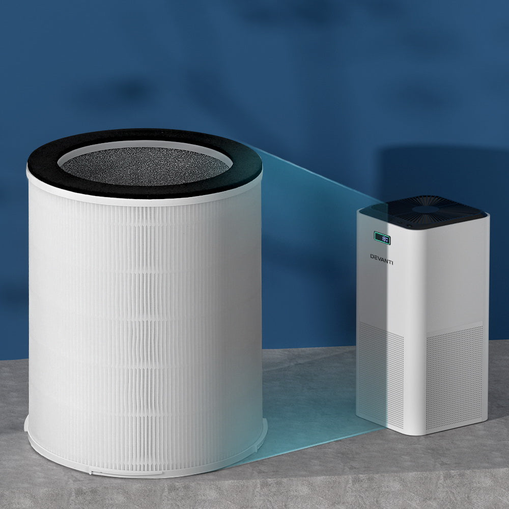 Devanti Air Purifier Replacement Filter showcasing its 3-layer filtration system for cleaner air.